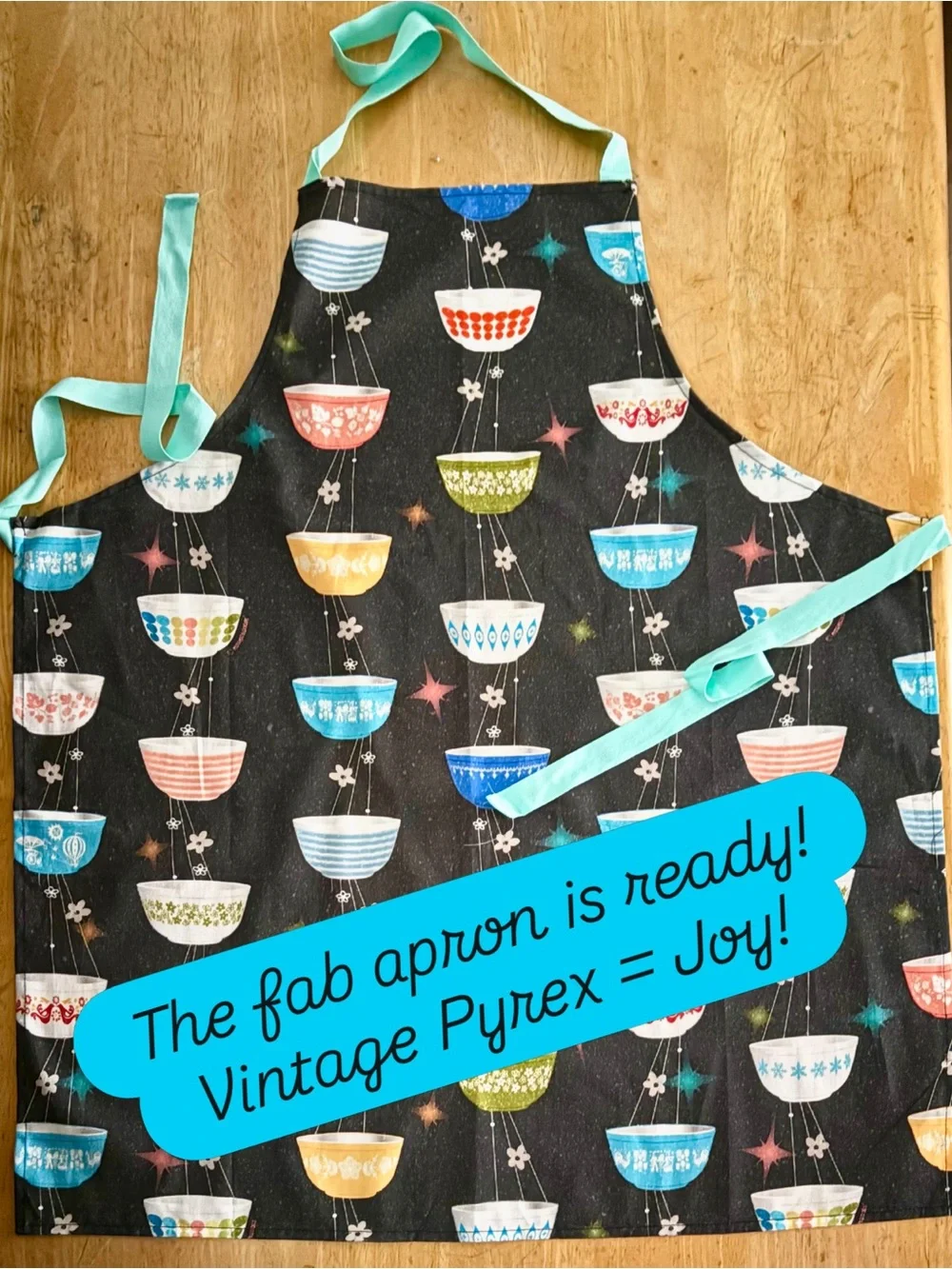 Apron new vintage Pyrex bowls pattern bespoke fabric design by me